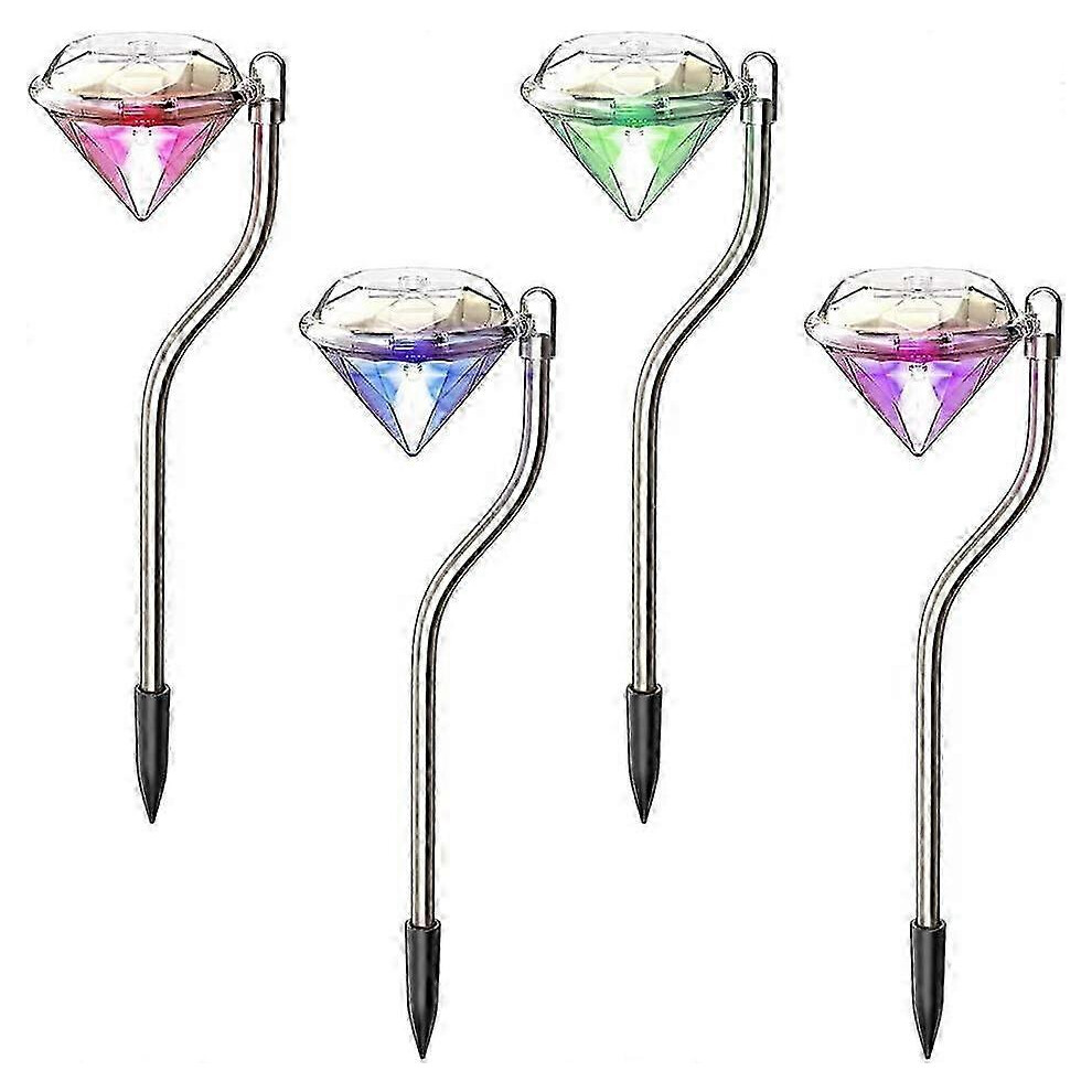 Solar Garden S, Stainless Steel Color Changing Diamond Solar S, Solar Decoration S For Garden, Yard, Path, Post, Deck, 4 Pack [Energy Light