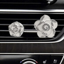 Car Bling Decoration, Bling Car Interior Accessories Air Vent Sparkle Rhinestone Diamond Clip - White Flowers (1 Pair)