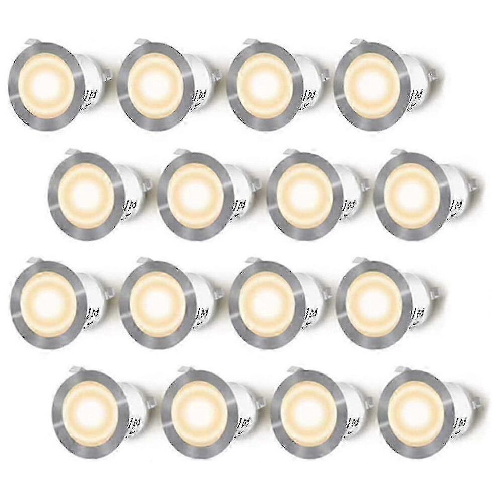 16 Pack LED Recessed Decking Spotlights, Waterproof IP67, Outdoor Recessed Spotlights, 0.6W DC12V, Warm White Light, Mini Decking Lamp Kit
