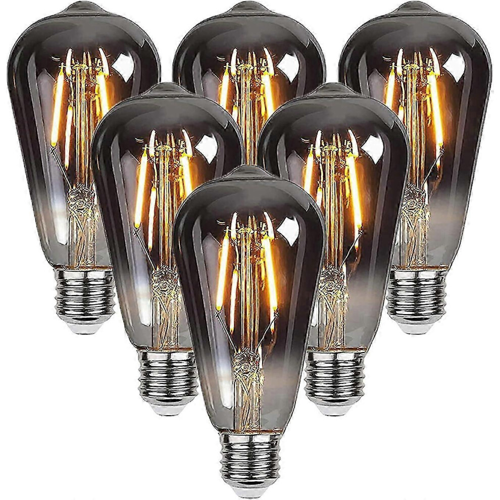 Edison Bulb, 6 Led Bulbs E27 St64 4W, Vintage Style, Decorative, Retro, Filament, Warm White