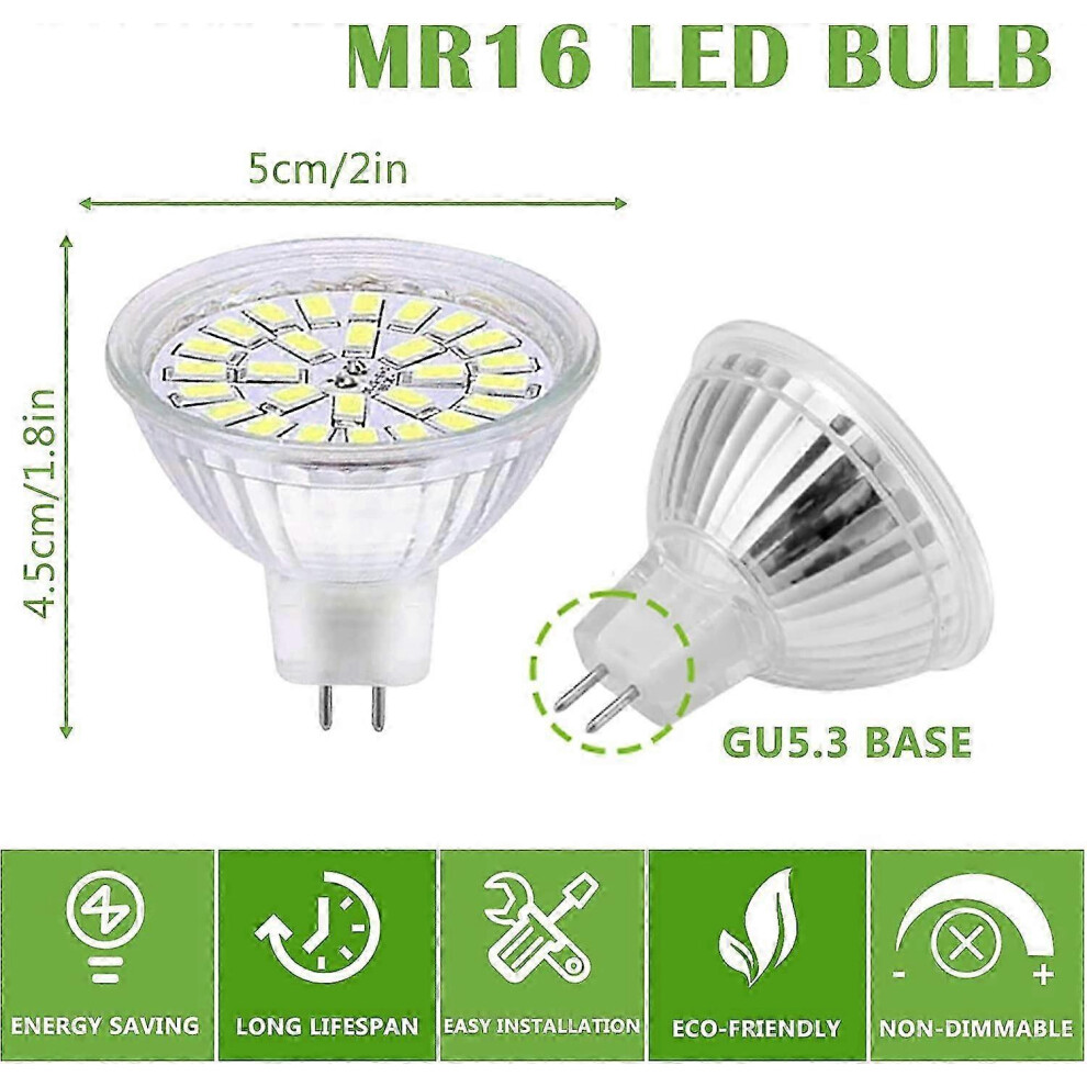 Gu5.3 Led Bulb, Cool 6000K, Mr16 Led 12V 3W, Equivalent To 30W Halogen Bulb, Non-Dimmable Led Spotlight, Pack Of 10 [Energy Class F] White
