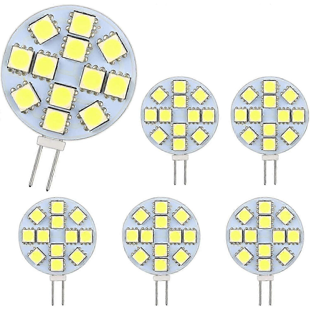 G4 Led Bulb 2W, Ac/Dc 12-24V, 200Lm, Warm 3000K, 12 X 5050 Smd, 20W Halogen Bulb Equivalent, Non-Dimmable, Round G4 Led Bulb, Pack Of 6 White