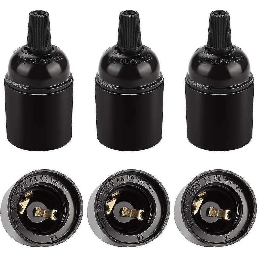 Vintage E27 Socket, Retro Edison Pendant Solid Bakelite Socket Adapter, Ideal For Decoration, Industry And Diy, Pack Of 6 Black/Light