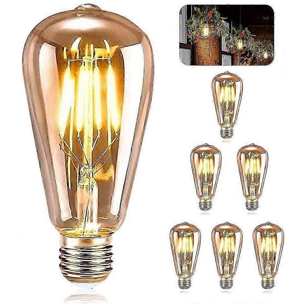 E27 Retro Bulbs, 6Pcs, E27 St64 Led, Antique Retro Edison Decorative 4W Warm Filament Light/White