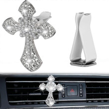 Bling Car Air Vent Clip Crystal Cross Rhinestone Car Air Conditioner Outlet Vent Charm Car Interior Decoration(Silver)
