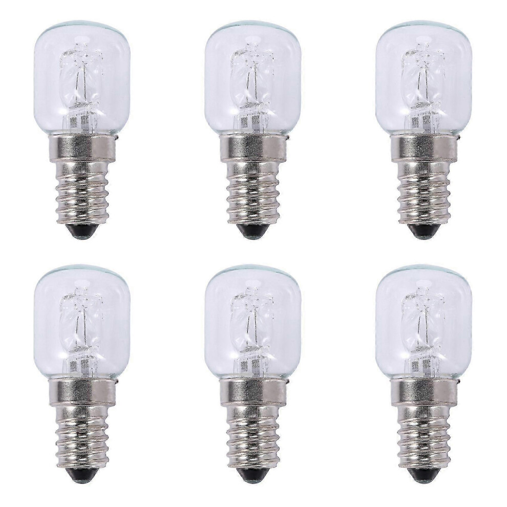 Pack of 6 E14 25W High Temperature Halogen Bulbs, 500C, 250V, 25W, Quartz