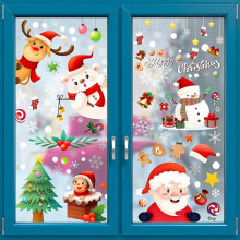 Christmas Window Stickers, 9 Sheets 242pcs Merry Xmas Window Cling Film Double Sided Santa Claus Snowman Decorative