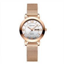 (Rose gold white surface) Korean version simple waterproof luminous double calendar non-mechanical watch