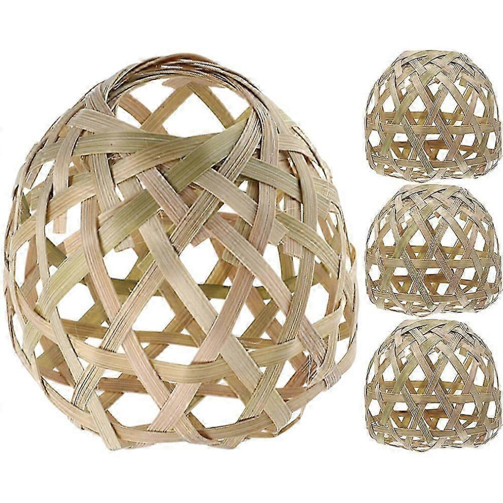 Set of 4 rustic style woven bamboo lampshades for pendant lamps