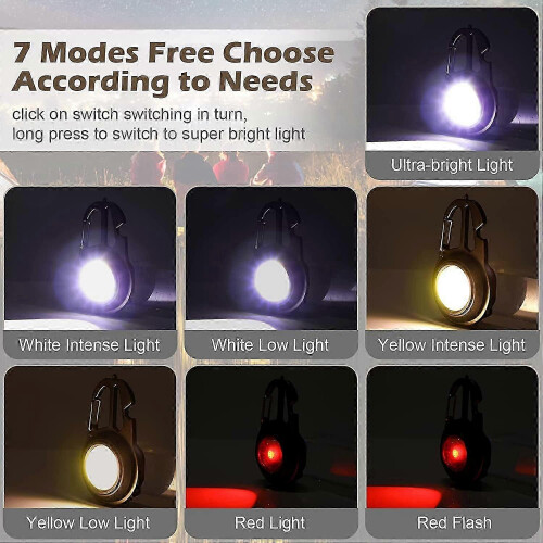 Small COB Flashlight, 500lm LED Flashlight, Rechargeable Mini LED Flashlight, 7 Modes, Portable Work Light with Screwdriver and Bottle Opener for 1