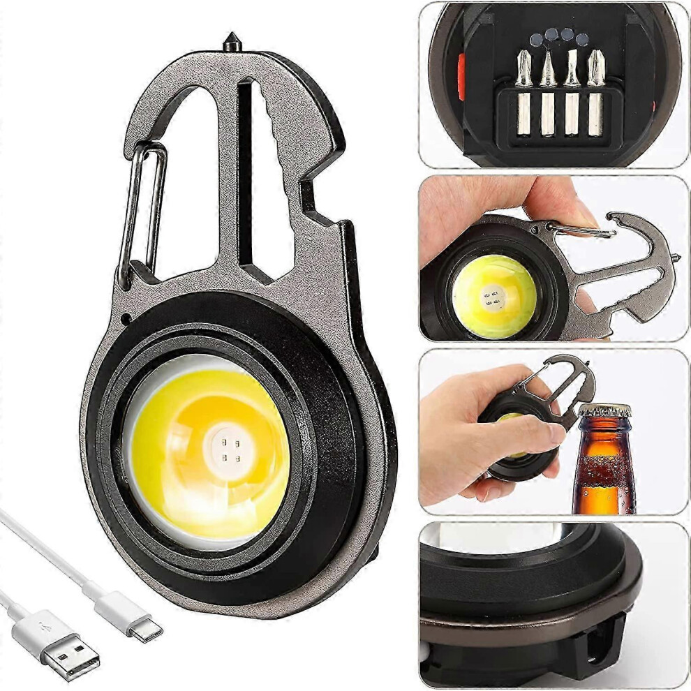 Small Cob Flashlight, 500Lm Led Flashlight, Rechargeable Mini Led Flashlight, 7 Modes, Portable Work Light With Screwdriver And Bottle Opener For 7308155966015