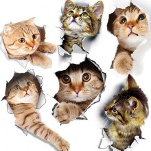 6PCS 3D Wall Stickers Cats Self Adhesive, Kids Wall Decals/Removable Vinyl Art Murals for Living Room Baby Rooms
