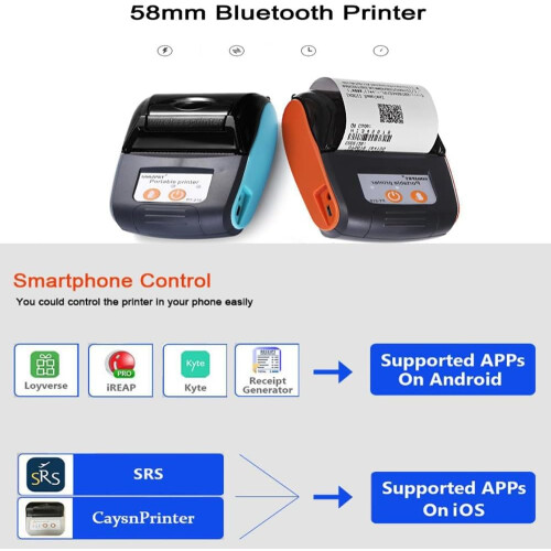 58mm Portable Hot Receipt Printer Ticket Printer Bluetooth And USB Interfaces ESC/POS Compatible Orange 1