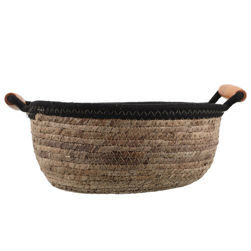 wicker basket straw storage with handles for bathroom makeup organizer