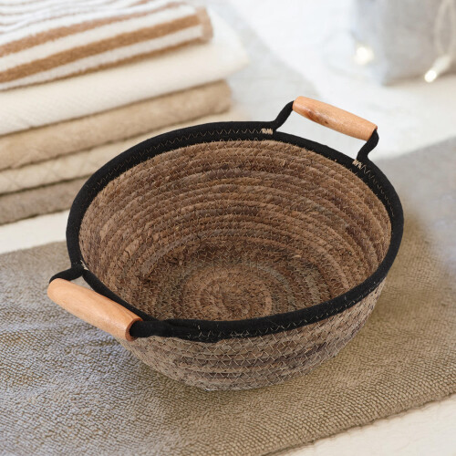 wicker basket straw storage with handles for bathroom makeup organizer 2