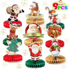 9 Pcs Christmas Table Decorations, Honeycomb Christmas Centerpieces for Holiday Party Supplies, Double Sided Honeycomb