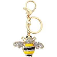 1PCS Rhinestone Little Bee Keychain Sparkling Keyring Animal Key Chain Decor in A Box for Bag Purse Wallet