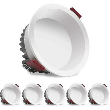 Set of 5 LED recessed spotlights, 8 W, CRI 90, 700 lm, warm white 3000 K, 220-240 V, cut-out 75 mm, IP44, waterproof, anti-glare (white)