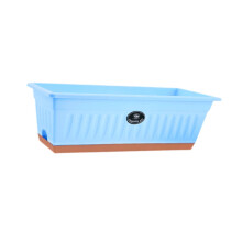 Plastic Flower Box Plant Pot Rectangular With Tray Drainage Holes Blue For Homes And Offices