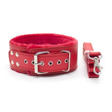 Bdsm Collar Leather With Leash Plush Bondage Sex Necklace Fluffy Restraints For Women Couples Adults Red One Size