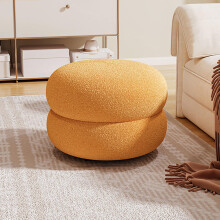Modern Sherpa Round Foot Stool Soft Padded Upholstered Footrest Living Room Orange 35x35x22 cm (14x14x9 in)