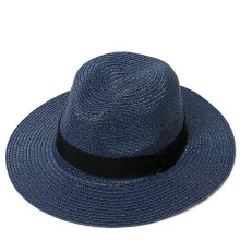 Women's Wide Brimmed Straw Hat, Fedora, Beach Sun Hat Upf50 + (Navy Blue)