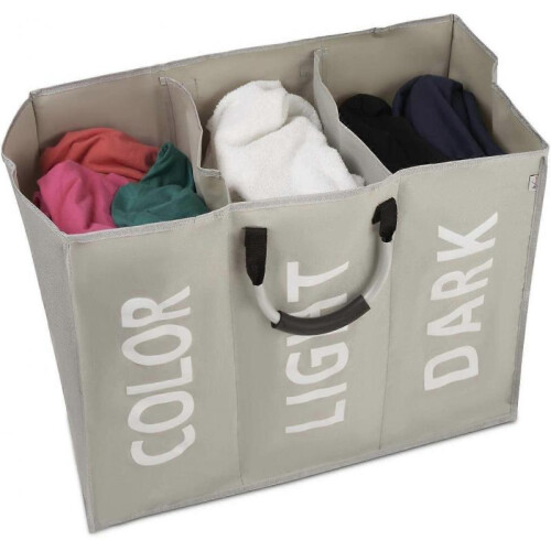 3 Sections Laundry Hamper Collapsible Bag Foldable Cloth Basket Portable Storage Bin 2