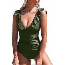 Women's One Piece Swimsuit Ruffled Lace Up Beach Swimwear Tummy Control Bathing Suit Swimming Costume