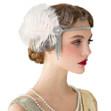 Flapper Headbands Womens 1920s Headpiece Great Gatsby Inspired Feather Headband Cocktail Party Rhinestone Hair Accessories