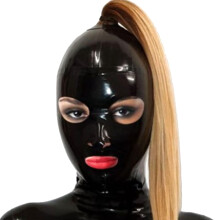 Latex Hood Rubber Head Mask With Wigs And Ponytails Open Eyes And Mouth Back Zipper Handmade Unisex XL
