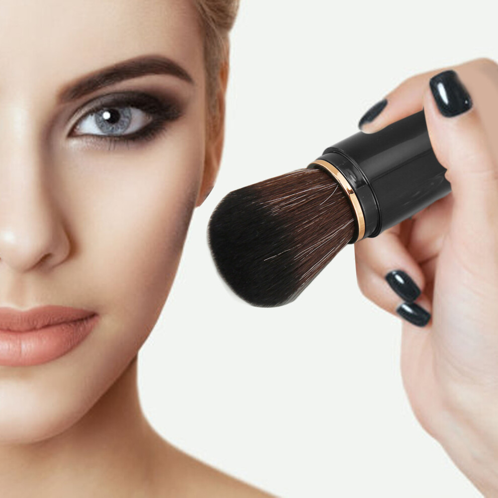 Black Portable Retractable Makeup Brush Dense Bristle, Compact