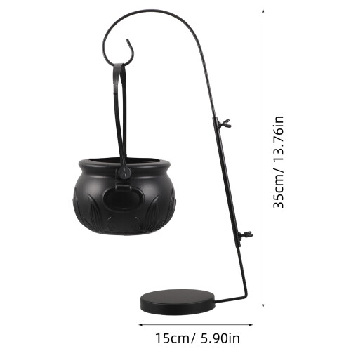 black plastic cauldron set with rack for halloween candy and decor 1