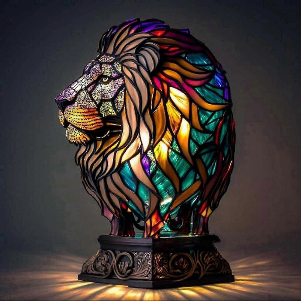 (Lion) Stained Glass Animal Table Lamp, Night Retro Desk Lamp, Christmas Gift 2024 Light