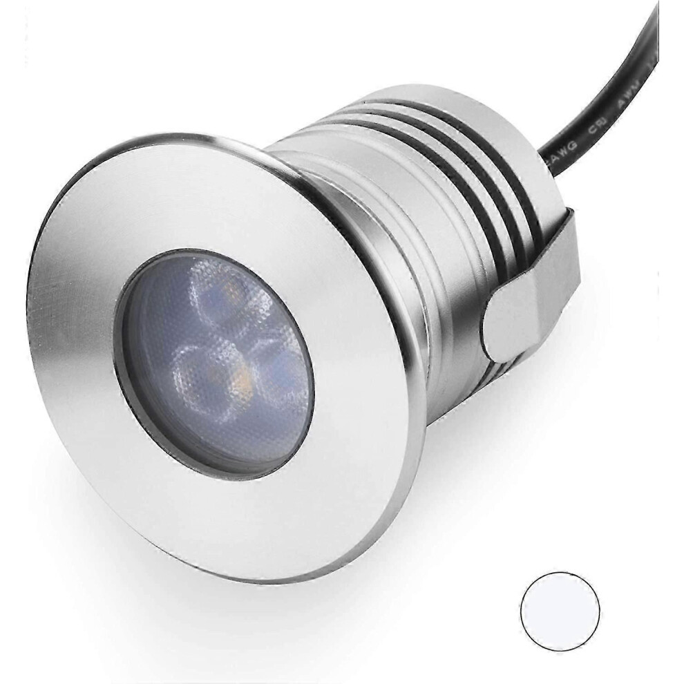 Underwater Pool Light, 3W, 12V-24V DC, IP68 Waterproof, Stainless Steel & Aluminum, for In-Ground Pools, Stairs, Ponds, Fountains & Boats (Cool White)