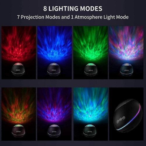 LED Ocean Wave Simulation Bedside Lamp with Remote Control, Timer and Bluetooth Speaker, 8 Colors Decorative Touch Night Light 1