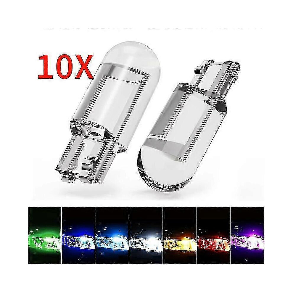 () 10Pcs W5w 194 T10 Glass Housing Cob Car Led Bulb 6000K Blue Wedge License Plate Lamp Dome Light Red/White/Green
