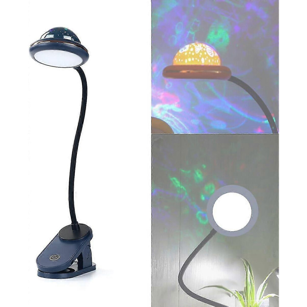 Kids Clip-On Reading Usb Rechargeable Star Projection Gooseneck 360 Touch Dimmer (Blue) Light/Blue