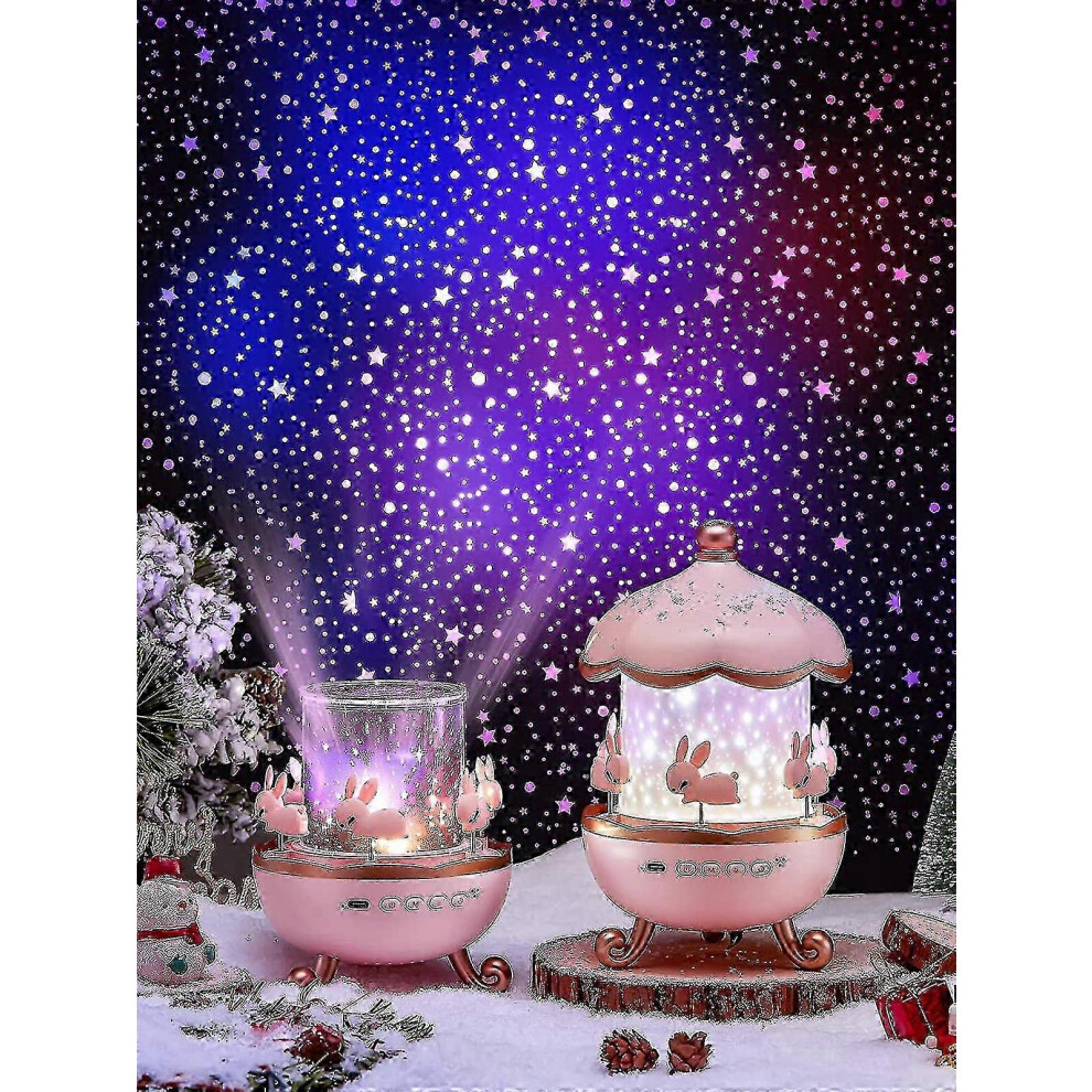 Night Lights For Kids Room, 8 Songs Sound Projector, 360 Rotation, Timer, 12 Modes Pink/Light