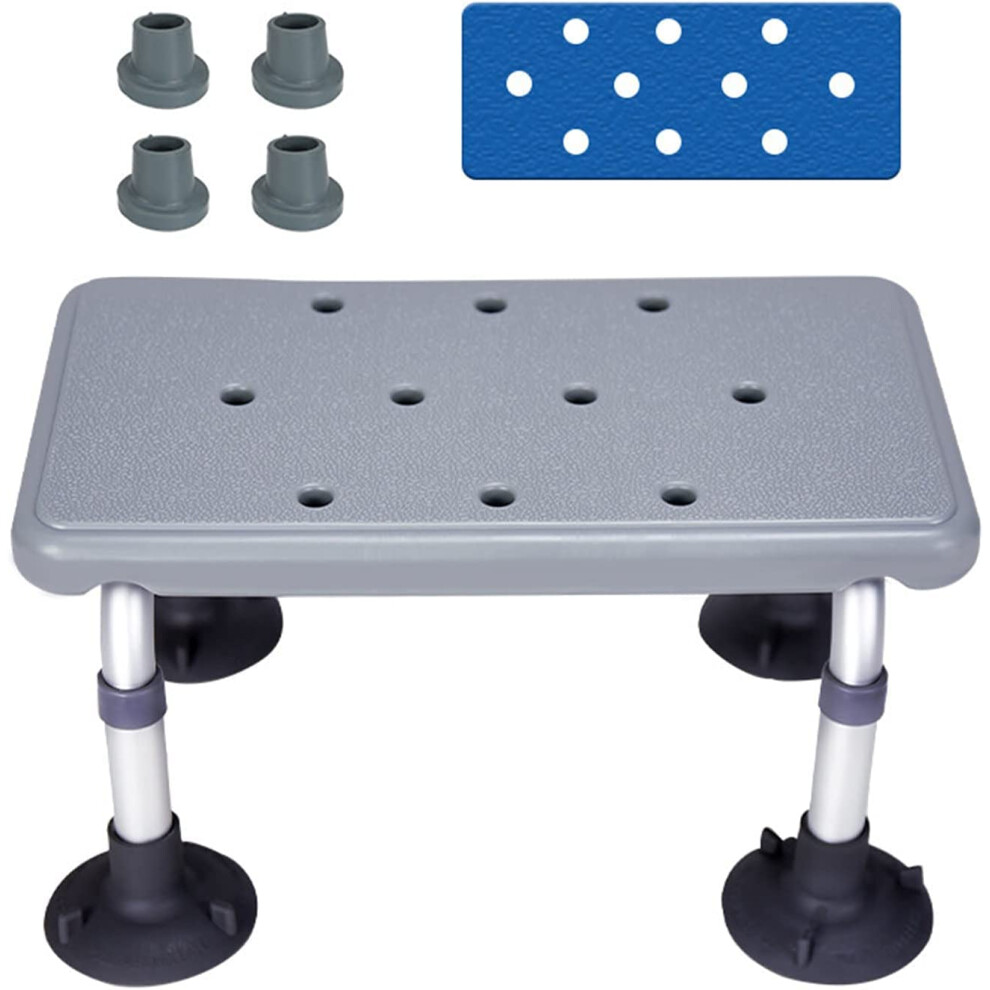 Light/Grey Adjustable Shower Chair For Bathtub, Nonslip Bathing Bench With Perforated Seat, Suction Cup Feet
