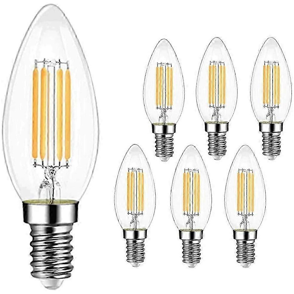 Pack Of 6 Vintage Led Candle Filament Bulbs E14, 4W Led Bulb, 40W Incandescent Bulb Equivalent, E14 Edison Base, Warm 3000K White