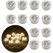 12 LED Flameless Underwater Tea Lights, Battery Operated Waterproof Submersible Decorative Lighting for Aquarium/Pond/Pool/Wedding/Party (Wa