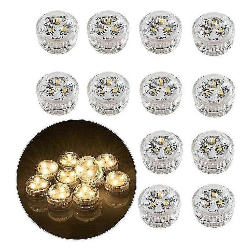 12 Led Flameless Underwater Tea S, Battery Operated Waterproof Submersible Decorative Ing For Aquarium/Pond/Pool/Wedding/Party (Wa Light/White