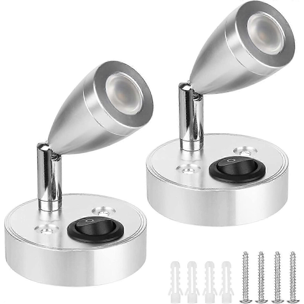 ( 6000K) 2 Pack 12V Led Reading Spotlights, 3W Interior Lighting For Motorhome, 180 Rotatable Bedside Lamp, 3000K Warm For Camper White/Light