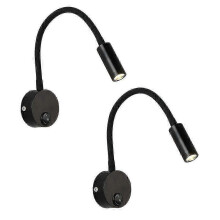 Set of 2 3W LED Flexible Gooseneck Bedside Lamps Plug into a Cylindrical Wall Light with Sheath, Wireless