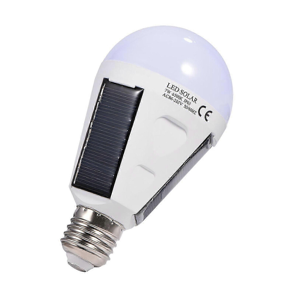 7W Cool Solar Emergency Led Bulb, Built-In Solar Lamp, Rechargeable, Energy Saving, Portable Lighting For Indoor And Outdoor Use White