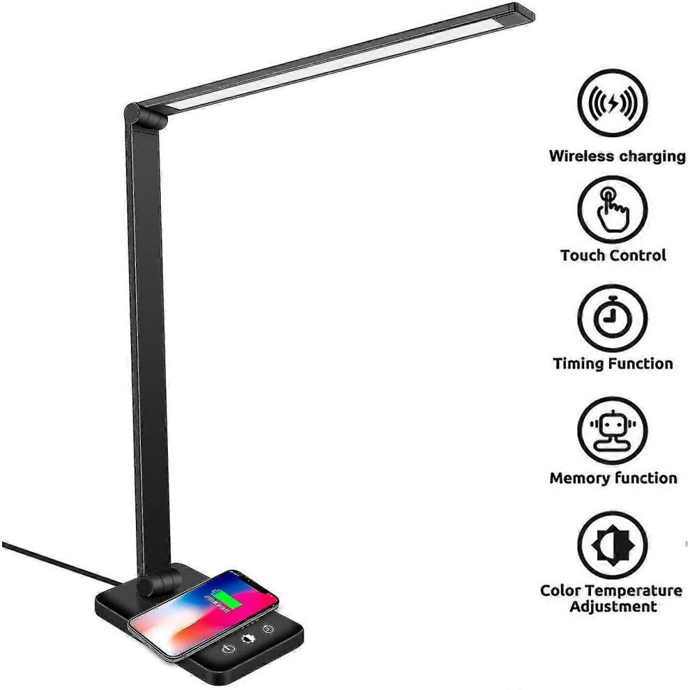 Led Desk Lamp, Dimmable Table Lamp, Clip-On Lamp, Wireless & Usb Charging Port, Eye Protection, Reading Lamp, Touch Control, Table Light