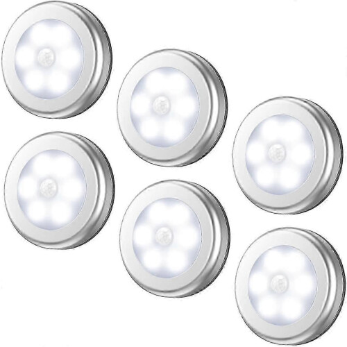 (6 pieces - white) Set of 3/6 motion sensor lights. Closet light. LED sensor lighting. Battery operated.