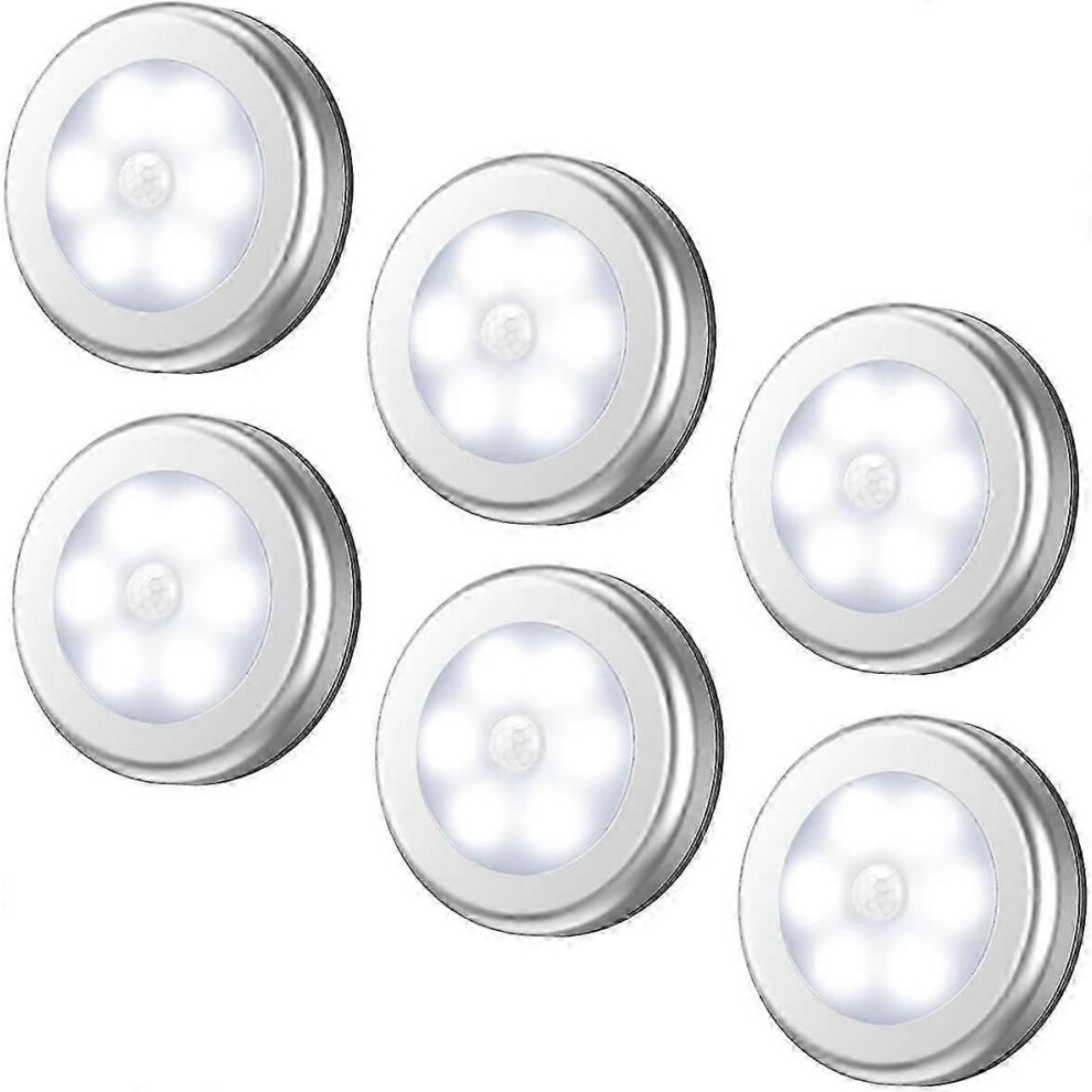 (6 pieces - white) Set of 3/6 motion sensor lights. Closet light. LED sensor lighting. Battery operated.