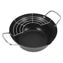 Tempura Fryer Pot 20cm Easy Pour Non-Stick Coating, Japanese-Style Mini Deep Fry Pan With Oil Drip Drainer Rack