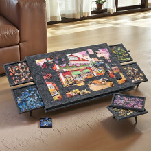 (Black) 2-in-1 Felt Jigsaw Puzzle Board with Stand Cover, 6 Drawers, Portable Lightweight Puzzle Table for Tabletop Play, Playset Accessories